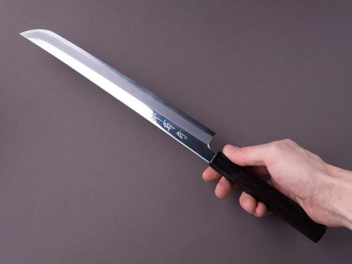 Sakai Kikumori -  White #2 - 300mm Saber Yanagiba - Ebony Handle - Mirror Finish - Image 7