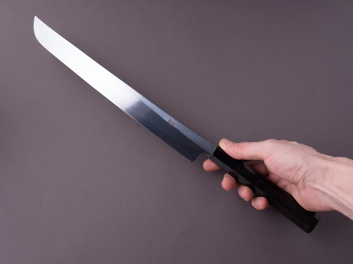 Sakai Kikumori - White #2 - 330mm Saber Yanagiba - Ebony Handle - Mirror Finish - Image 6