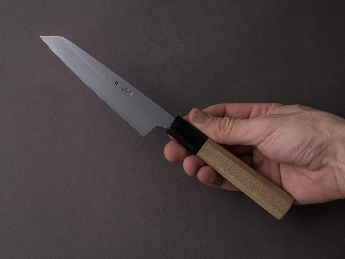 Sakai Kikumori - Kikuzuki - White #2 Kasumi - 135mm Kiritsuke Petty - Ho Wood Handle - Image 7