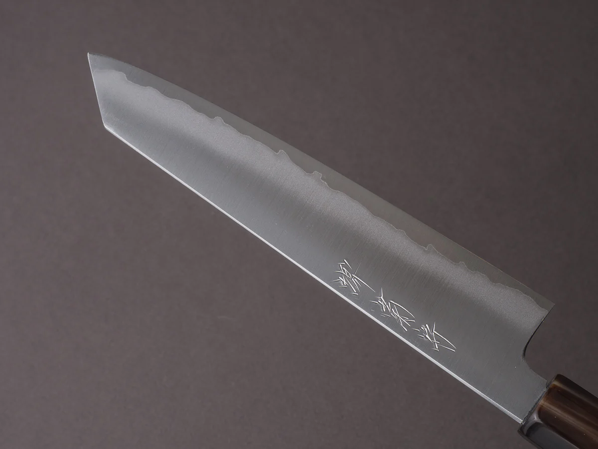 Sakai Kikumori - Yugiri - Tanaka - Stainless Clad Blue #1 - 150mm - Kiritsuke Petty - Ebony Handle - Image 3
