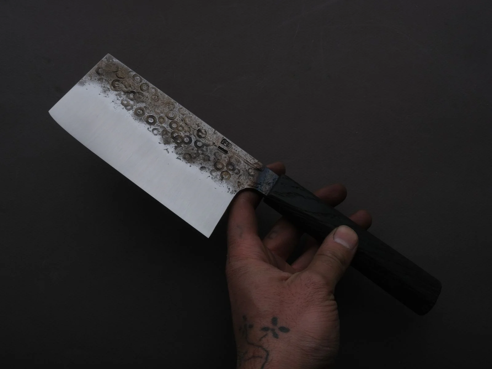Soma - 80CrV2 Carbon - Kurouchi - 130mm Extra Height Nakiri - Charred Oak Handle - Image 3