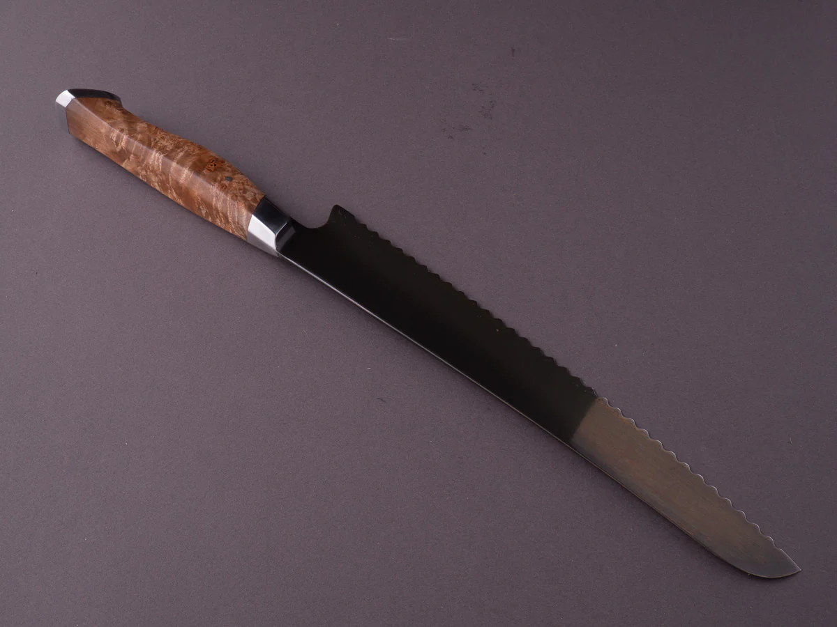 STEELPORT Knife Co. - 52100 Differentially Hardened - 10" Bread Knife - Integral Bolster Maple Burl Handle - Image 2