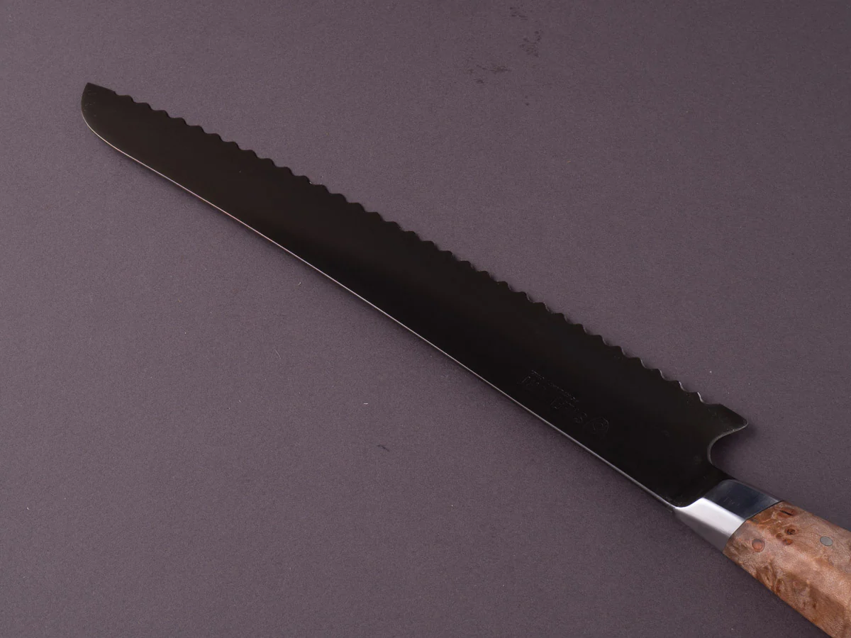 STEELPORT Knife Co. - 52100 Differentially Hardened - 10" Bread Knife - Integral Bolster Maple Burl Handle - Image 3