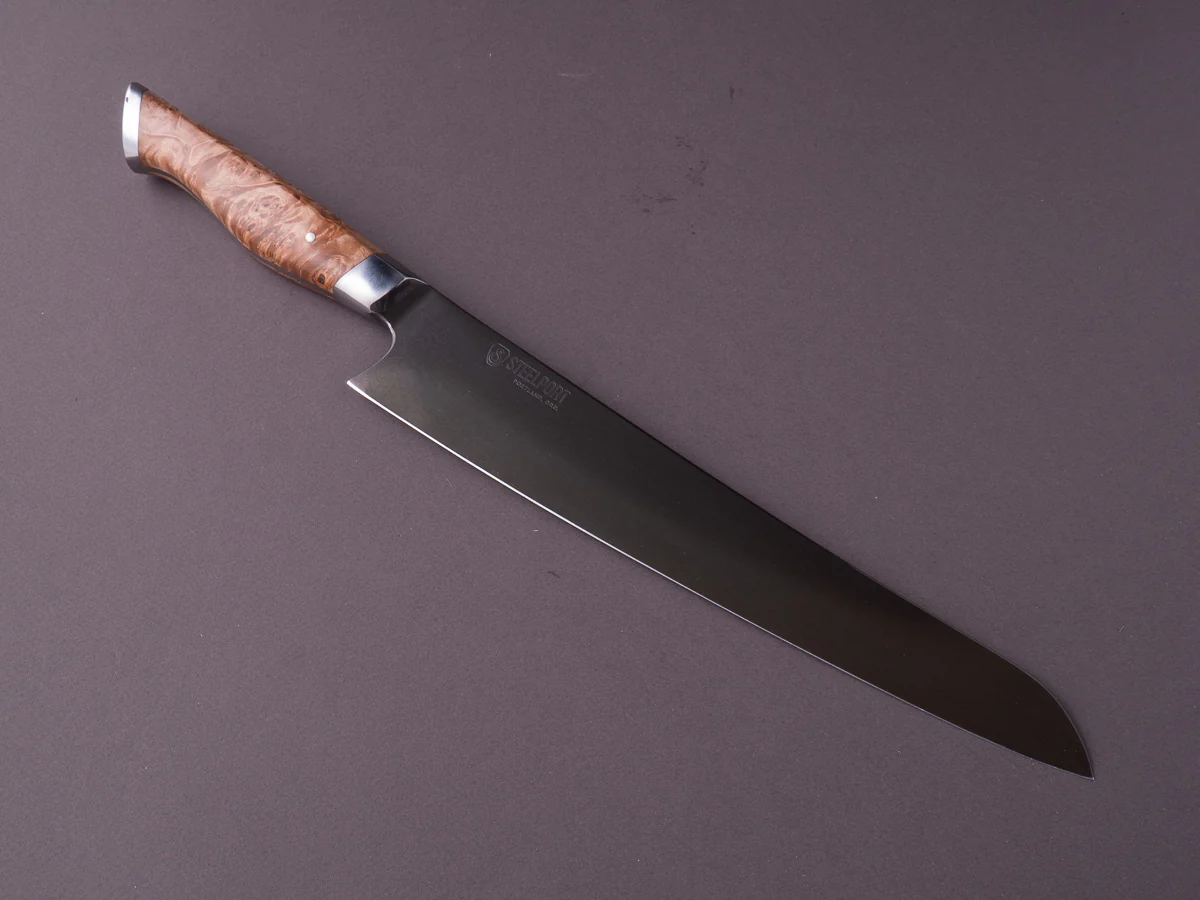 STEELPORT Knife Co. - 52100 Differentially Hardened - 10" Slicer - Integral Bolster Maple Burl Handle