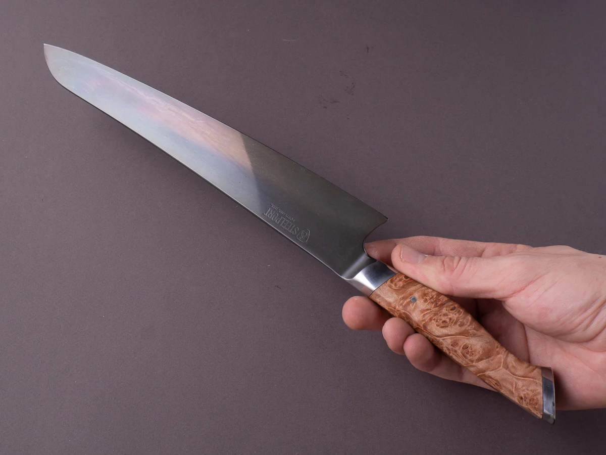STEELPORT Knife Co. - 52100 Differentially Hardened - 10" Slicer - Integral Bolster Maple Burl Handle - Image 2