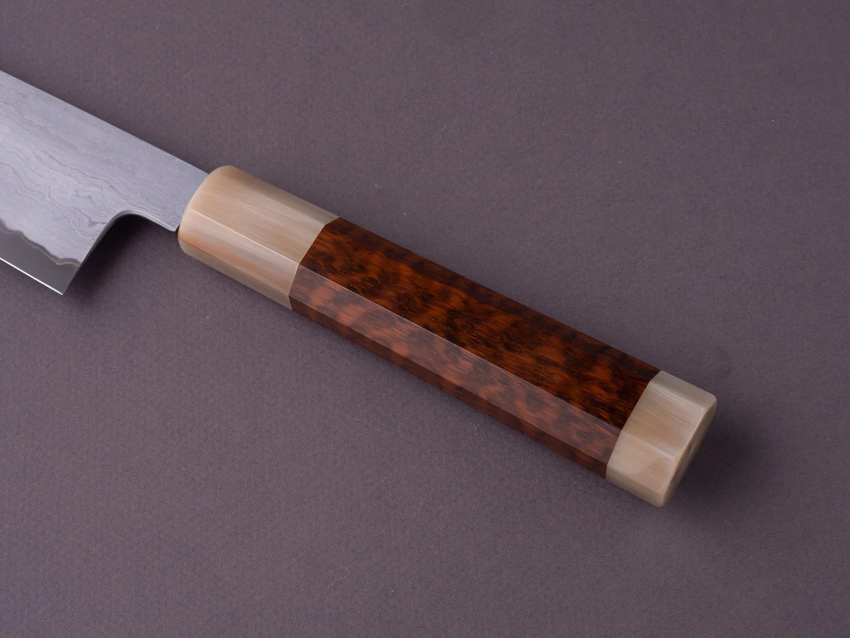 Tetsujin - Metal Flow - Blue #2 - 210mm Gyuto - Snakewood Handle w/ Double Blonde Horn - Image 6