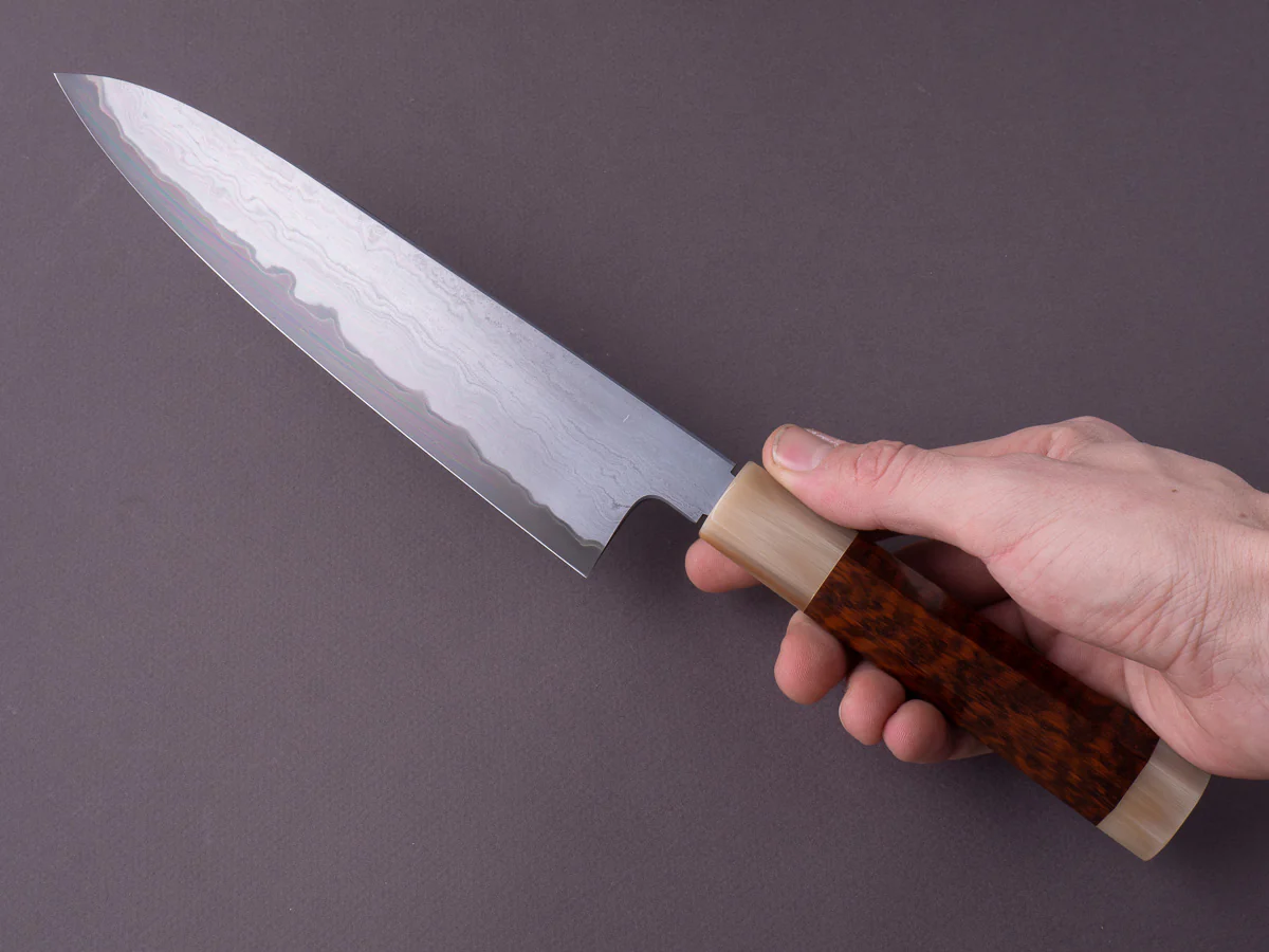 Tetsujin - Metal Flow - Blue #2 - 210mm Gyuto - Snakewood Handle w/ Double Blonde Horn - Image 7
