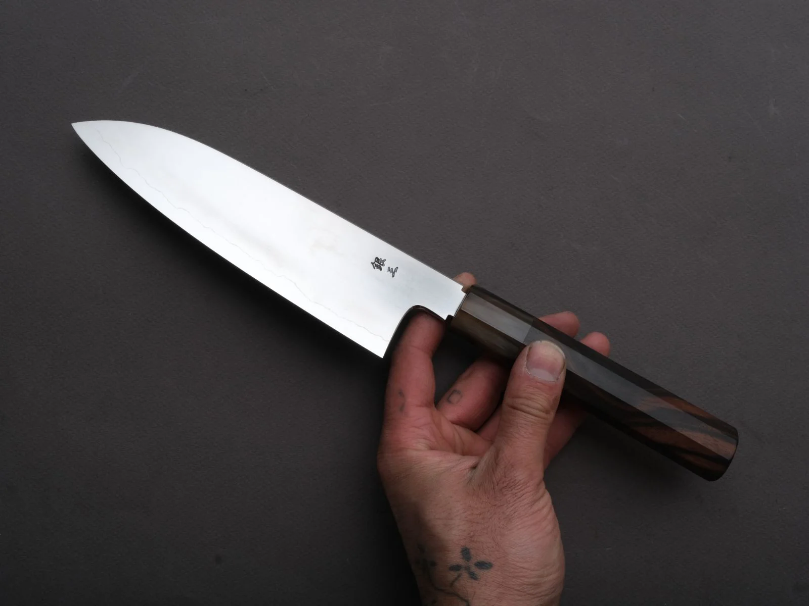 Tetsujin - Ukiba - Silver #3 - Santoku - 180mm - Taihei Makassar Ebony Handle - Image 6