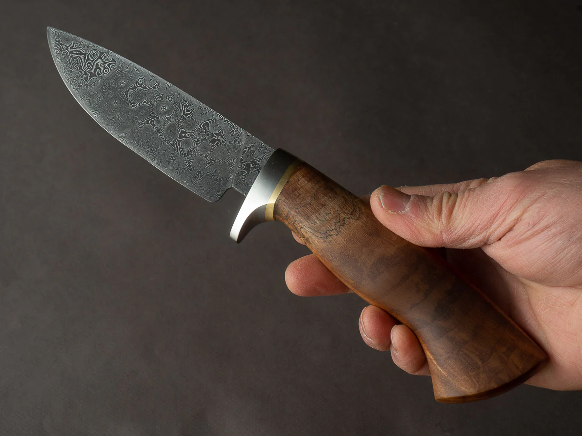 Theo Darvin - 275 Layer Damascus - 1095 & 15N20 - 120mm Fixed Blade - Bushcraft Knife - Spalted Maple Handle - Image 6