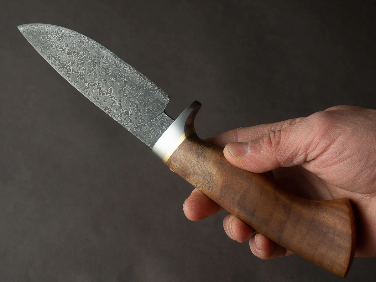 Theo Darvin - 275 Layer Damascus - 1095 & 15N20 - 120mm Fixed Blade - Bushcraft Knife - Spalted Maple Handle - Image 7