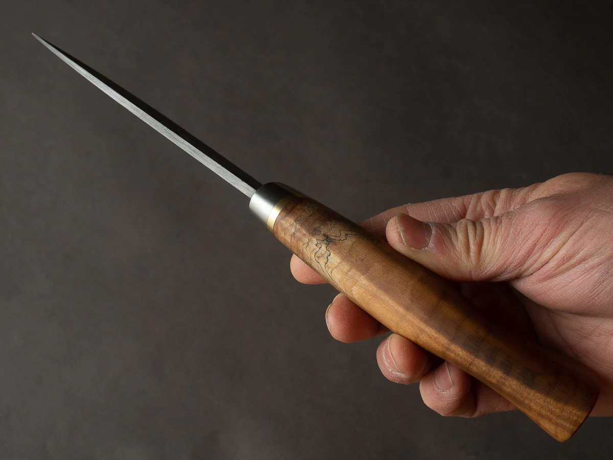 Theo Darvin - 275 Layer Damascus - 1095 & 15N20 - 120mm Fixed Blade - Bushcraft Knife - Spalted Maple Handle - Image 8