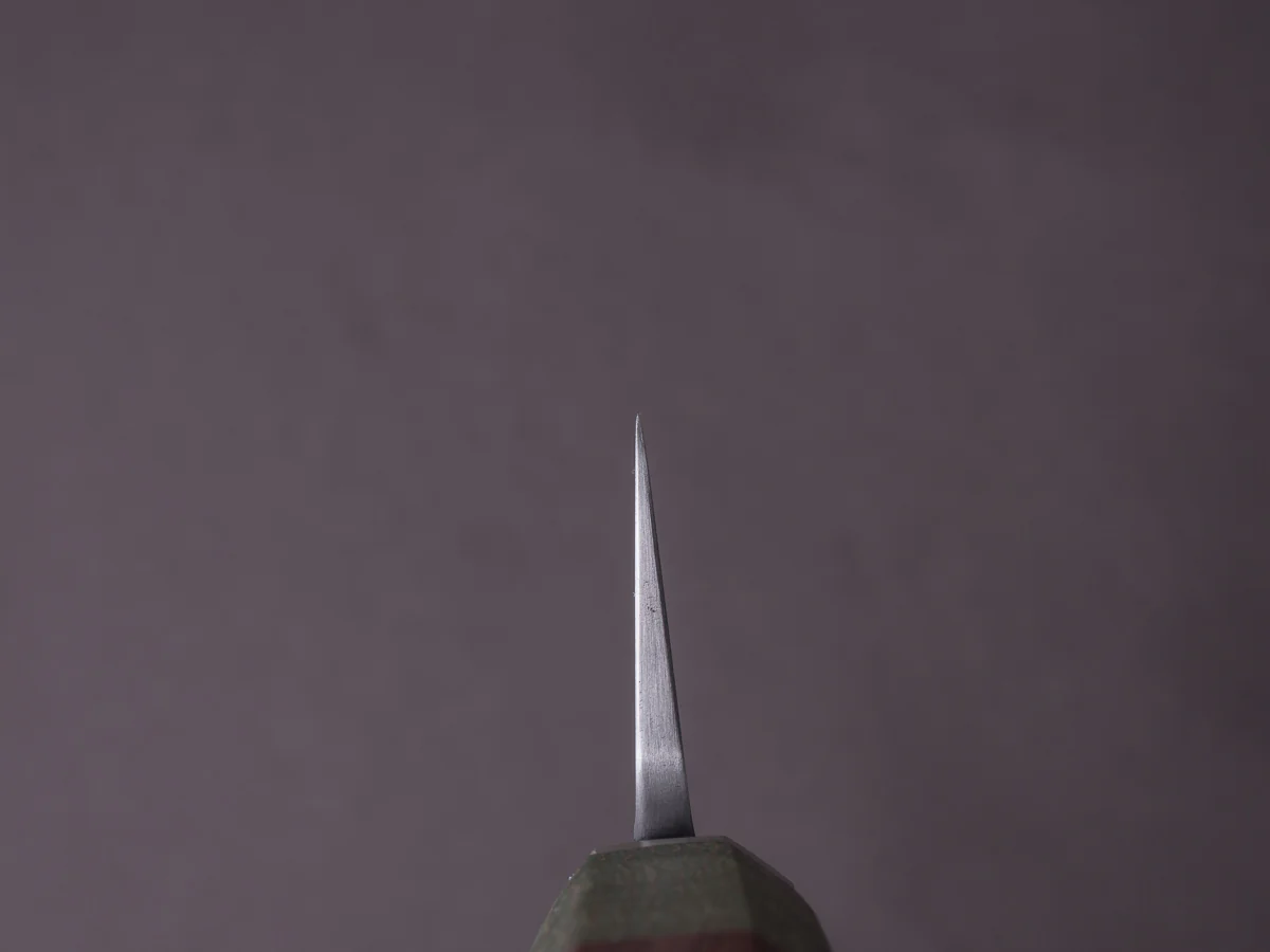 Zay Knives - 1084 Carbon - 160mm Honesuki - Dyed & Stabilized Curly Maple Handle - Image 9