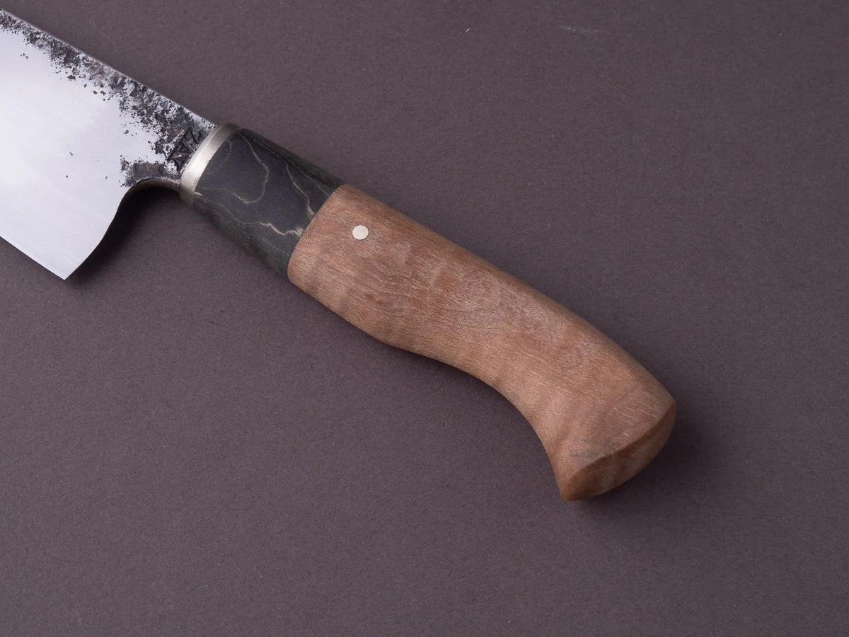 Zay Knives - 1084 Carbon - 165mm Chef - Curley Maple & Black Dyed Maple Handle - Image 9