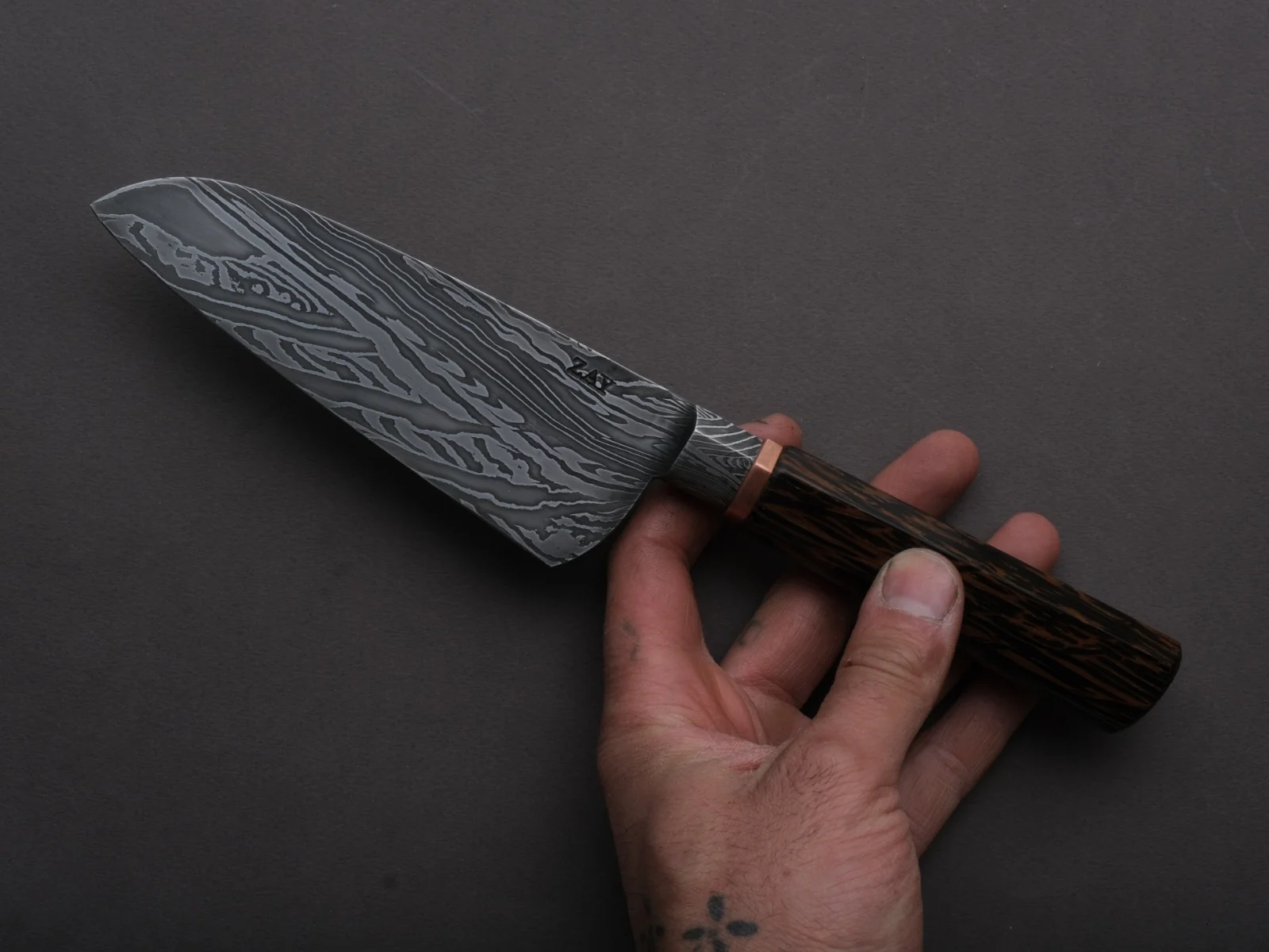 Zay Knives - 1095-15N20 - Coreless Mosiac Integral Damascus - Petty/Utility - 130mm - Black Palm Western - Image 3