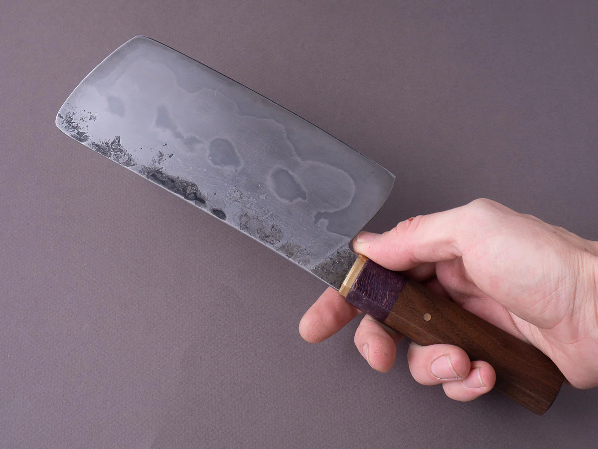 Zay Knives - 1095 Differentially Hardened - 150mm Nakiri - Walnut & Maple Handle - Image 3